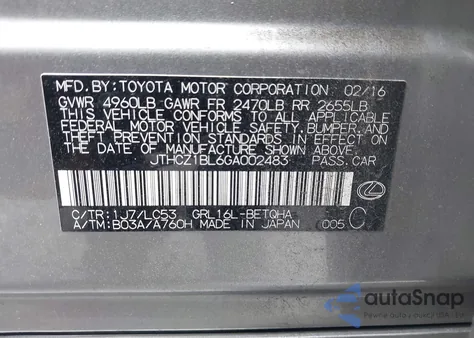 2016 Lexus Gs 350 from USA, damaged, VIN JTHCZ1BL6GA002483